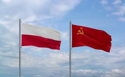 Soviet Union and Poland flags, country relationship concept Stock Illustration