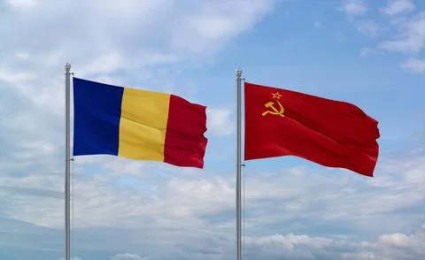 Soviet Union and Romania flags, country relationship concept Stock Illustration