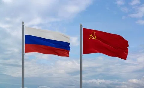 Soviet Union and Russia flags, country relationship concept Stock Illustration