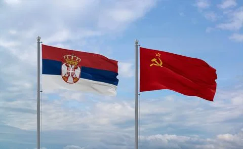 Soviet Union and Serbia flags, country relationship concept Stock Illustration