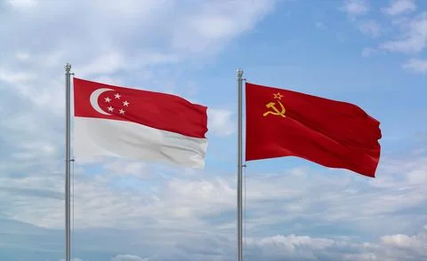 Soviet Union and Singapore flags, country relationship concept Stock Illustration