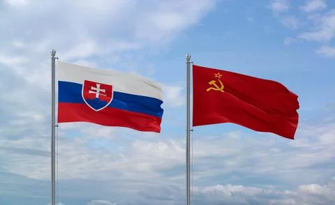 Soviet Union and Slovakia flags, country relationship concept Stock Illustration