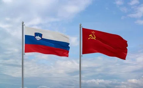 Soviet Union and Slovenia flags, country relationship concept Stock Illustration