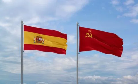 Soviet Union and Spain flags, country relationship concept Stock Illustration
