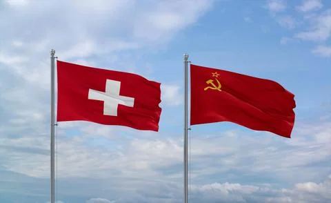 Soviet Union and Switzerland flags, country relationship concept Stock Illustration