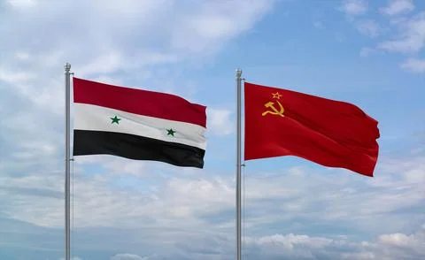 Soviet Union and Syrian flags, country relationship concept Stock Illustration