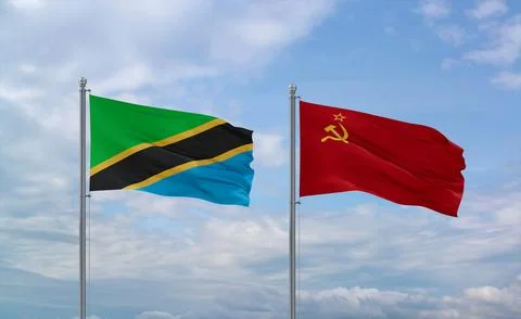 Soviet Union and Tanzania flags, country relationship concept Stock Illustration