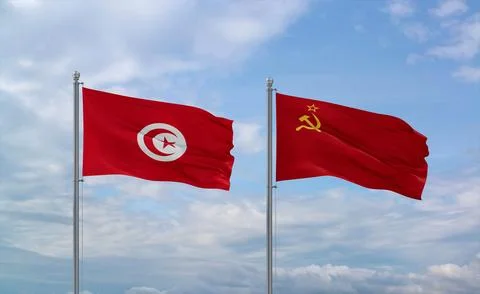 Soviet Union and Tunisia flags, country relationship concept Stock Illustration