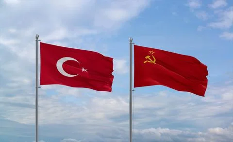 Soviet Union and Turkey flags, country relationship concept Stock Illustration