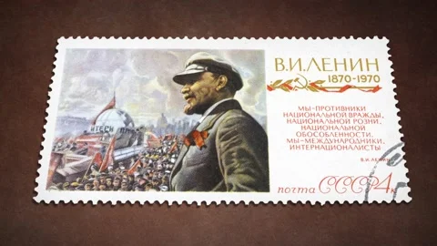 Soviet Union - circa 1970: Lenin on Russian vintage stamp, circa 1970 Stock Footage 134819280