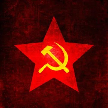 Soviet Union emblem: hammer and sickle in red star. USSR symbol, grunge textu Stock Illustration