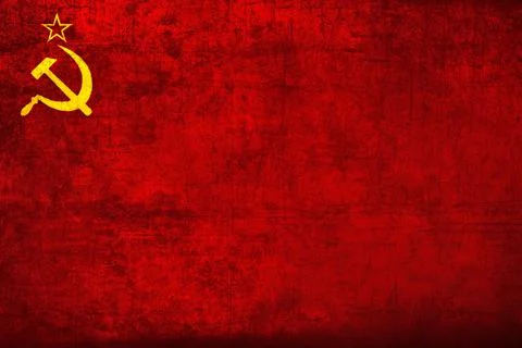 Soviet Union flag: star, hammer and sickle on red background. USSR banner, gr Stock Illustration