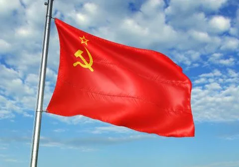 Soviet Union flag waving sky background 3D illustration Stock Illustration