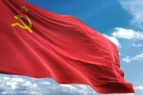 Soviet Union flag waving sky background 3D illustration Stock Illustration