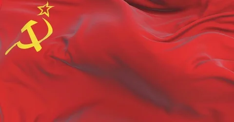 Soviet Union flag waving at wind with blue sky, loop Video stock 83412206