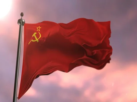 Soviet Union flag waving at wind at sunset, loop Stock Footage 83610606