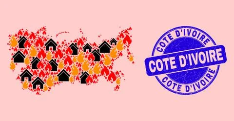 Soviet Union Map Collage of Flame and Realty and Textured Cote D'Ivoire Seal Ilustração Stock
