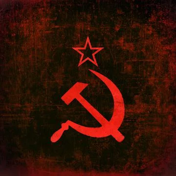 Soviet Union symbol: star, hammer and sickle, red on black. USSR sign, grunge Stock Illustration