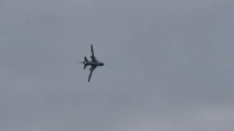 Soviet variable sweep wing fighter bomber plane in flight doing combat maneuvers Stock Footage 185512177
