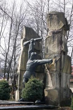 Soviet war monument partisans. Architect Semen Tutuchenko. Yaremche, Ivano-Fr Stock Photos
