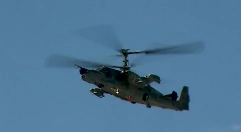 Soviet/Russian attack helicopter Ka-50 "Black Shark"performs aerobatics. Stock Footage 195470253
