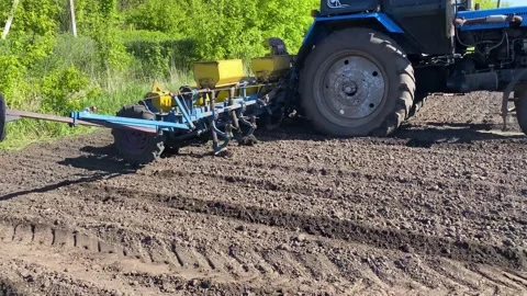 Sowing equipment in the field during spring works Stock Footage 241029227