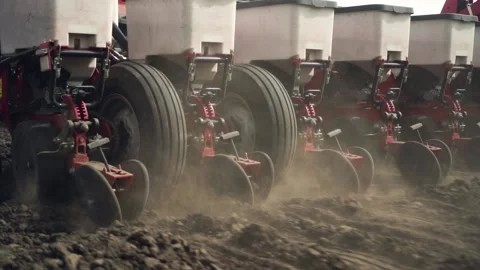 Sowing the field with corn grains. tractor works the field with a seeder. Видео 207786365