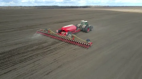 Sowing machinery in the field during spring work. Stock Footage 154165825