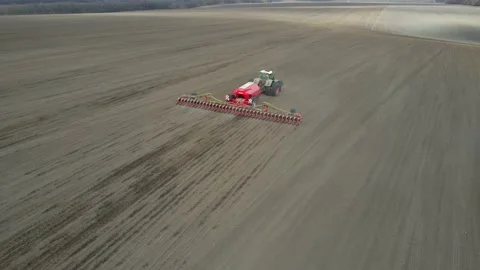 Sowing machinery in the field during spring work. Stock Footage 154165827