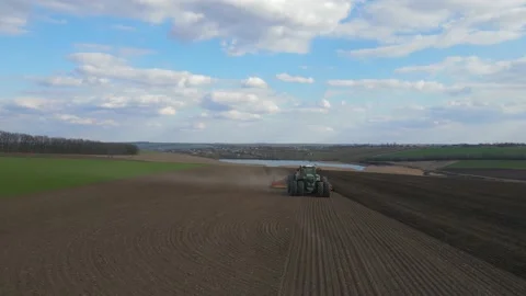 Sowing machinery in the field during spring work. Stock Footage 154165848