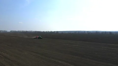 Sowing machinery in the field during spring work. Stock Footage 154165852