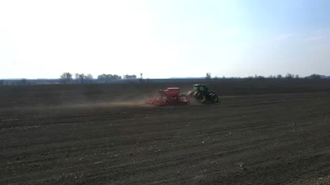 Sowing machinery in the field during spring work. Stock Footage 154165859