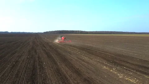 Sowing machinery in the field during spring work. Stock Footage 154165862