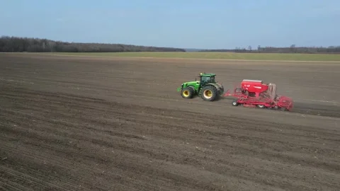 Sowing machinery in the field during spring work. Stock Footage 154165904