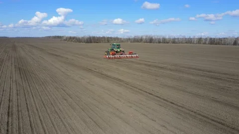Sowing machinery in the field during spring work. Stock Footage 154165955