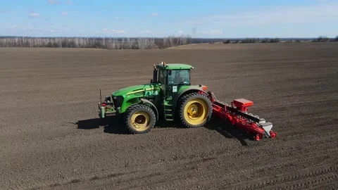Sowing machinery in the field during spring work. Stock Footage 154165958