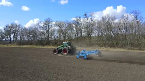 Sowing machinery in the field during spring work. Stock Footage 154165970