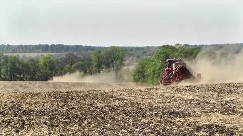 Sowing work in the field with agronomic units Stock Footage 146962734