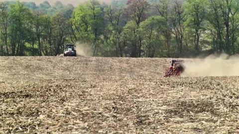 Sowing work in the field with agronomic units Stock Footage 146962745