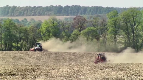 Sowing work in the field with agronomic units Stock Footage 146962759