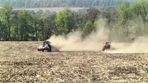 Sowing work in the field with agronomic units Stock Footage 146962780