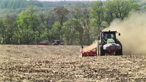 Sowing work in the field with agronomic units Stock Footage 146962814