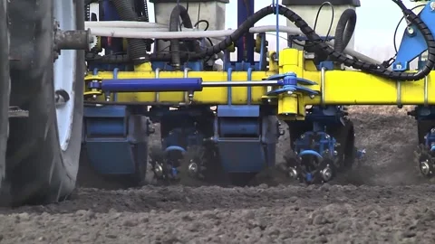 Sowing work in the field with agronomic units Video stock 155070970