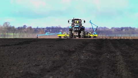 Sowing work in the field with agronomic units Video stock 155070997
