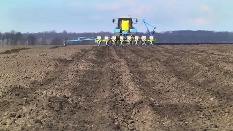 Sowing work in the field with agronomic units Video stock 155070998