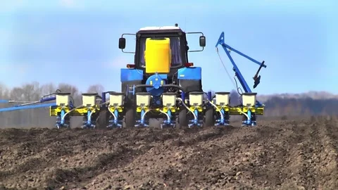 Sowing work in the field with agronomic units Video stock 155071021