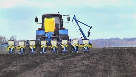 Sowing work in the field with agronomic units Video stock 155071036