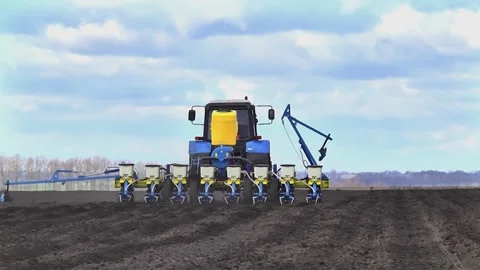 Sowing work in the field with agronomic units Video stock 155071037