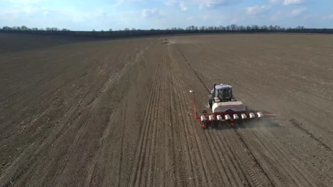 Sowing work in the field with agronomic units Video stock 155072834