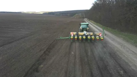 Sowing work in the field with agronomic units Video stock 155072850